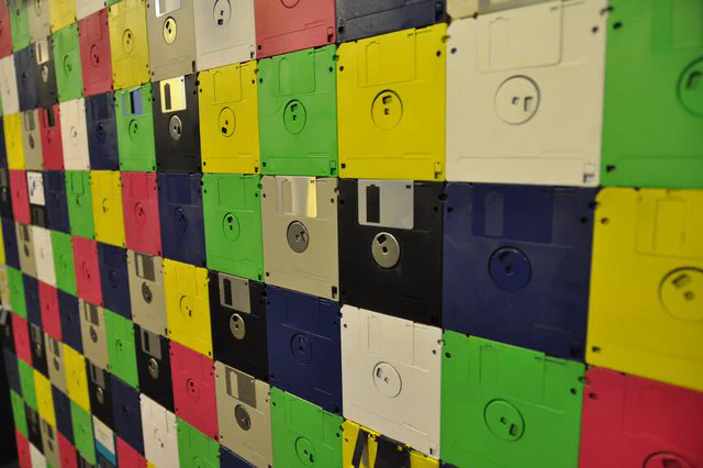 Colorful floppy disk wall art