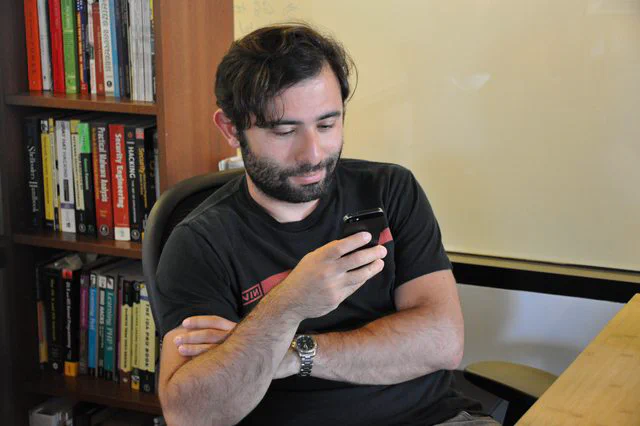 Office area with bookshelf