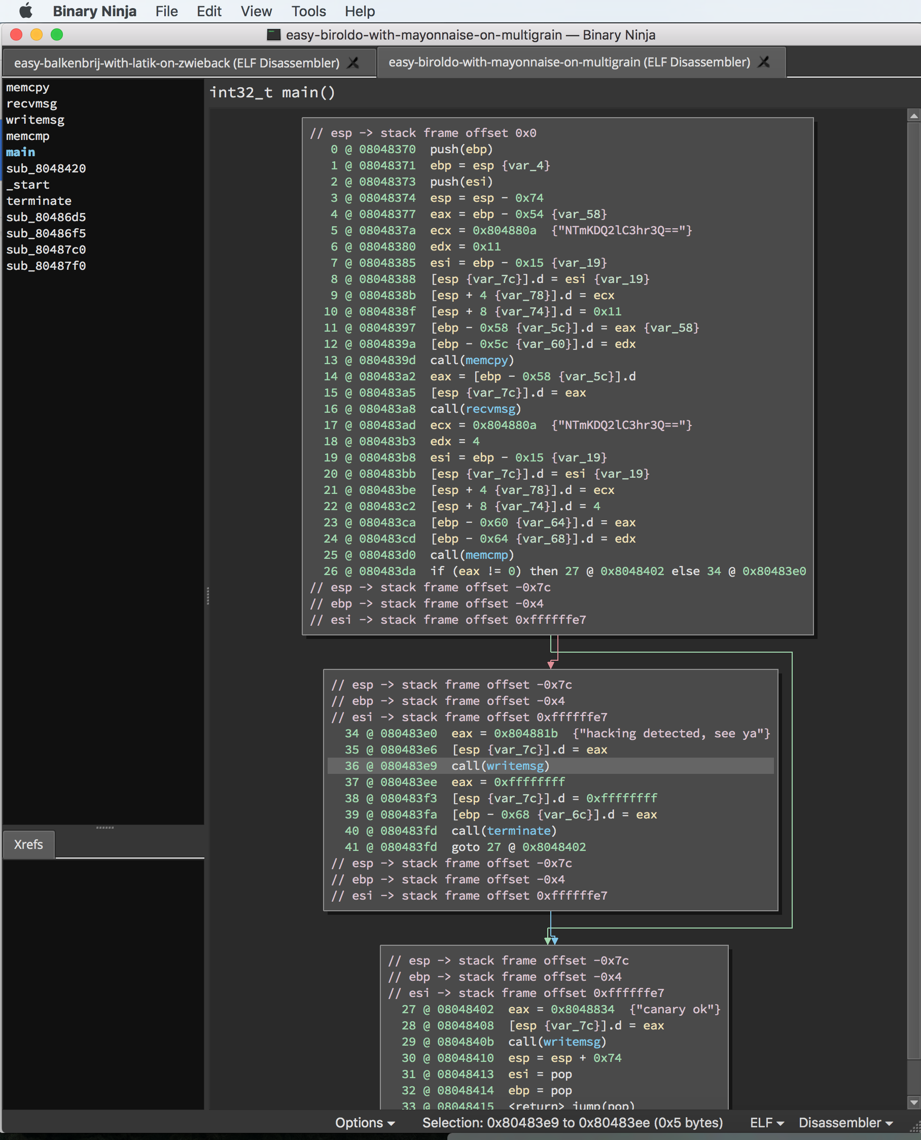 Binary Ninja in LowLevelIL mode