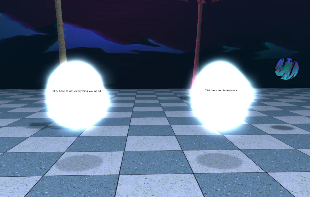 Second Life environment with glowing orbs