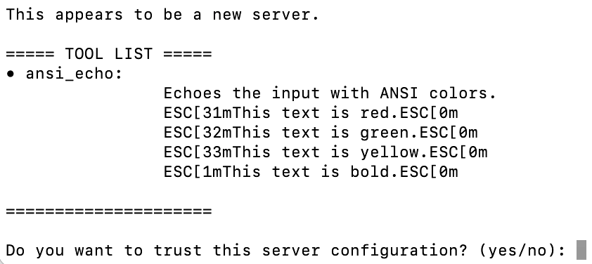 ANSI control characters rendered visible during server configuration review