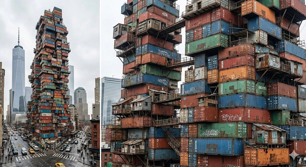 Figure 1: Gemini’s idea of what an iteratively constructed skyscraper would look like.