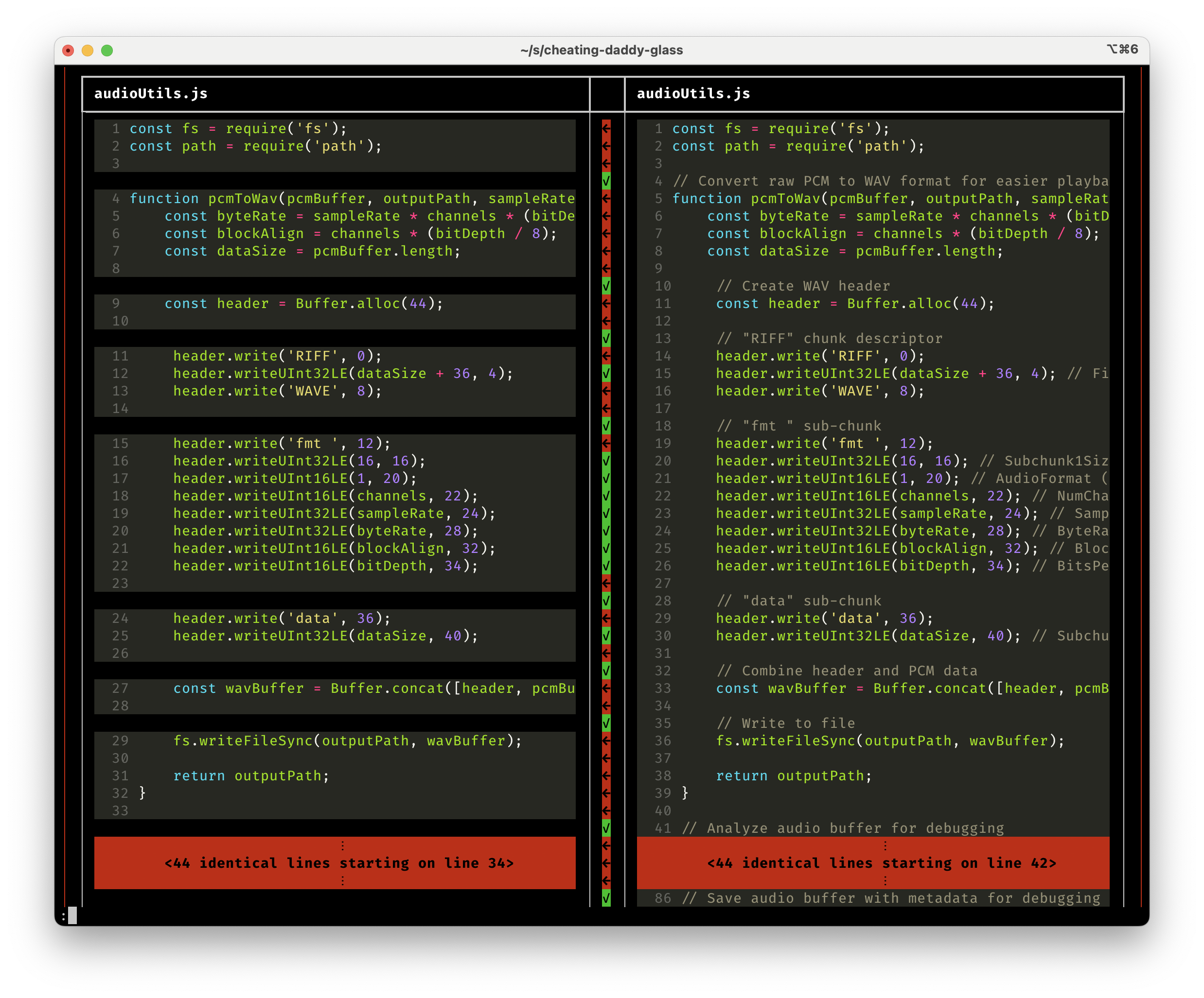 Figure 1: Vendetect output comparing Glass (left) to Cheating-Daddy